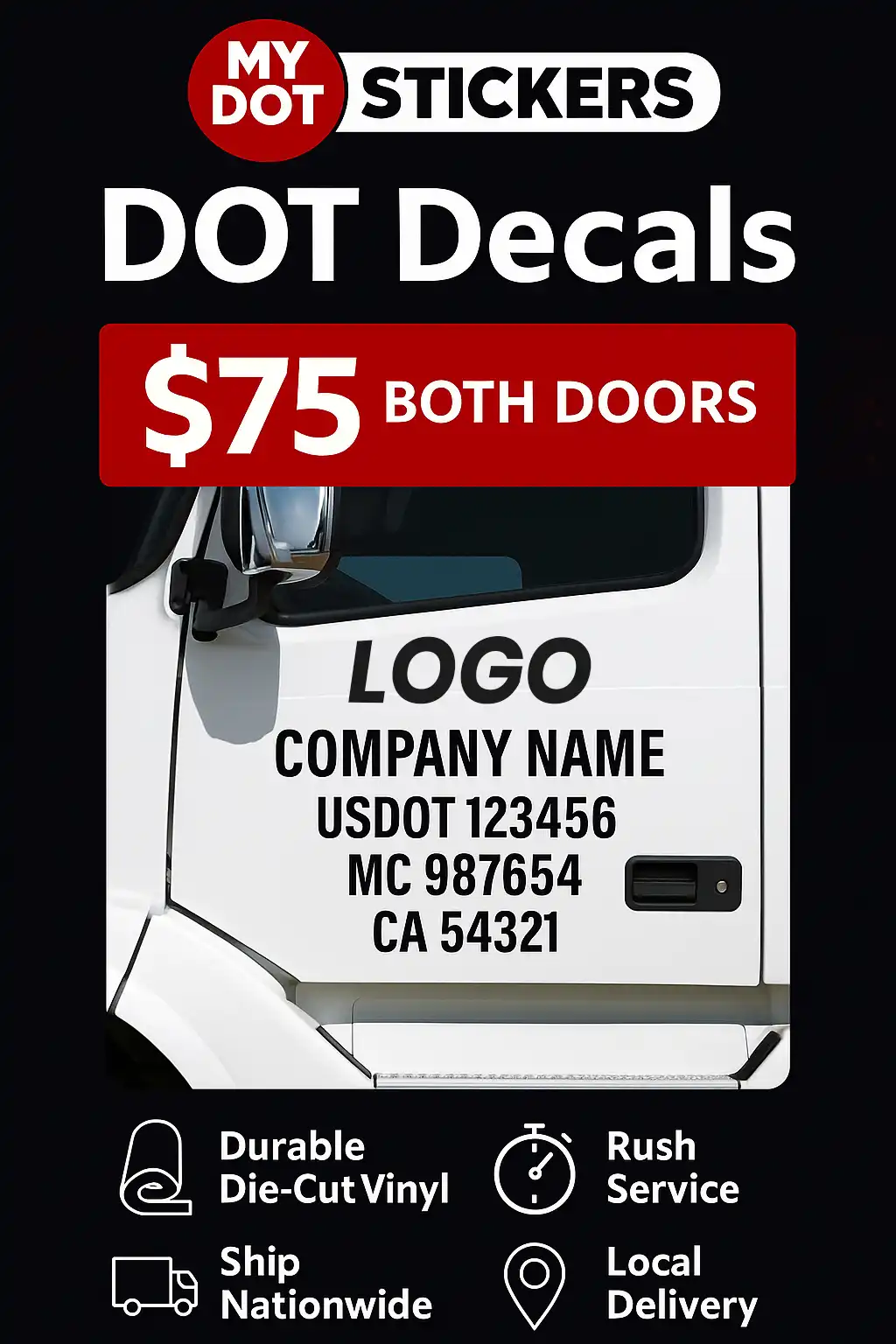 Truck door with DOT decals